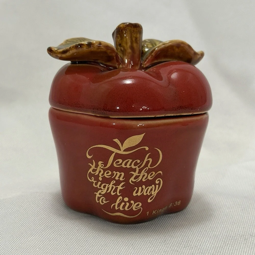 Christian Apple Trinket Box Candle Holder Faith Decor Teacher Gift Apple Jar
